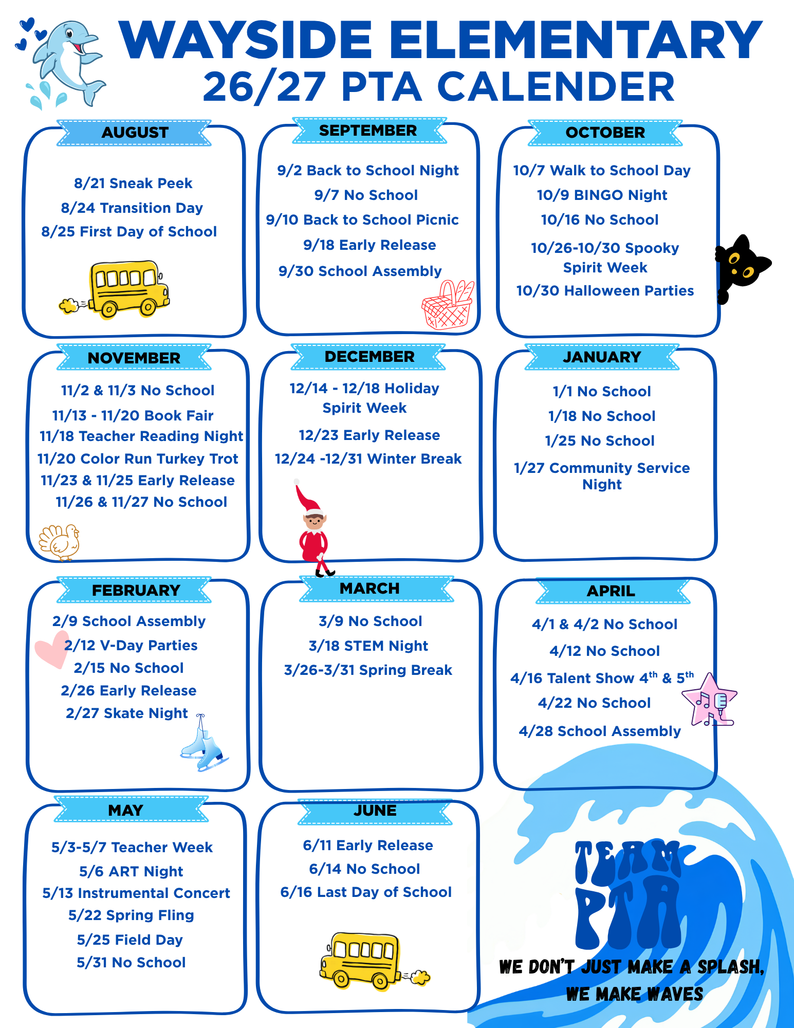 Wayside PTA Year at a Glance — 2026–2027 school year