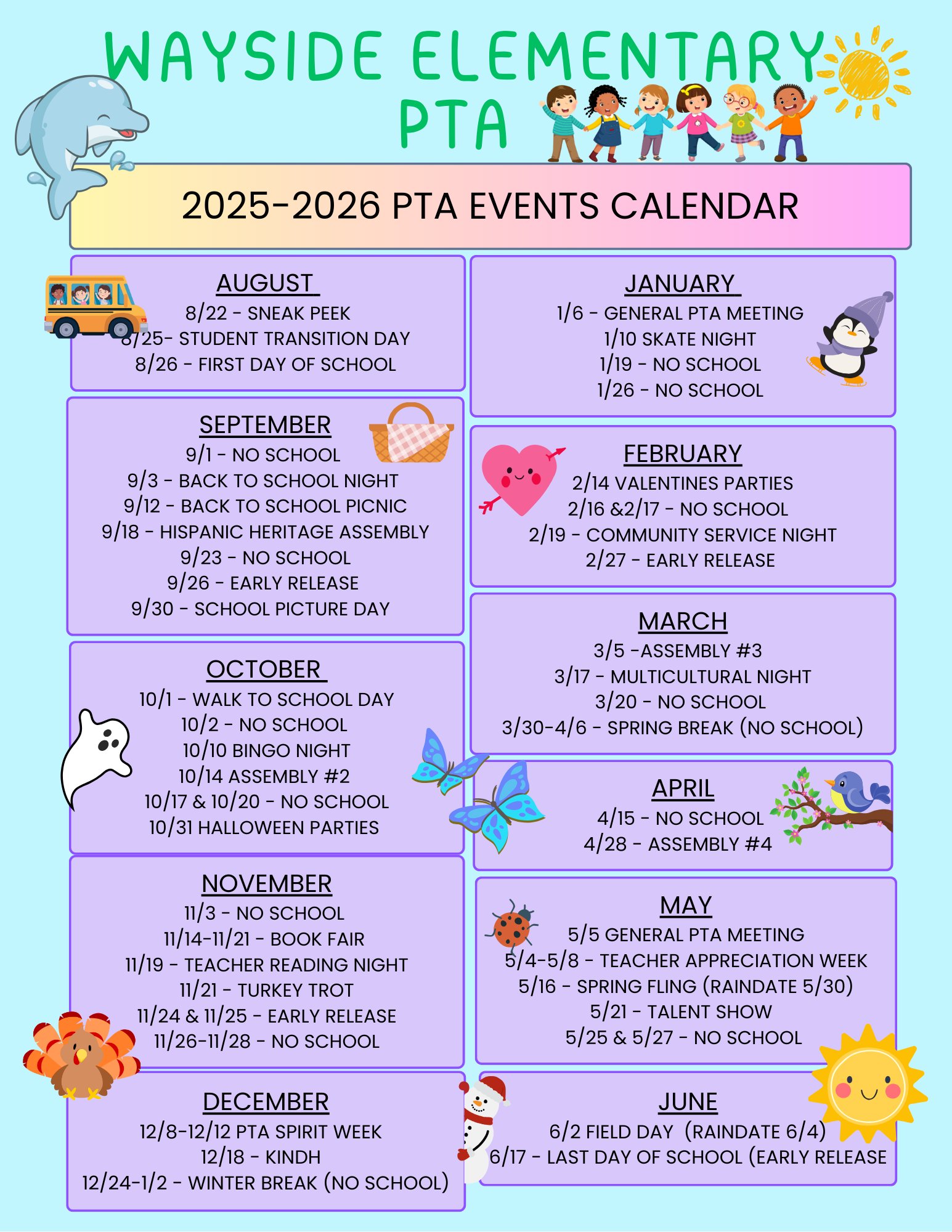 Wayside PTA Calendar